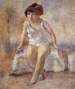 Jules Pascin The maiden wear the white underwear from French oil on canvas
